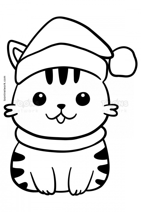 Pencil Drawing of a Cat with Christmas Cap, Cat Drawing Ideas #20