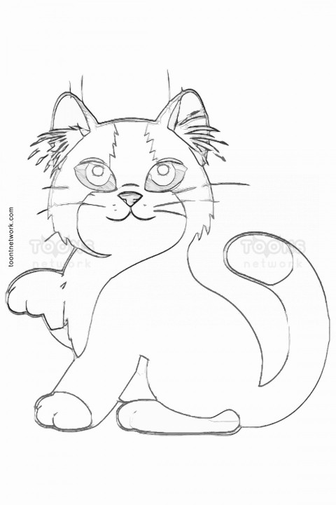 Clip Art style Pencil line Drawing of a Cartoon Cat, Cat Drawing Ideas #28