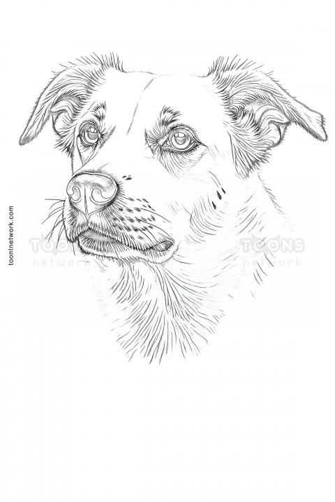 Realistic Pencil Line Drawing of a Dog Face, Dog Drawing Ideas #6