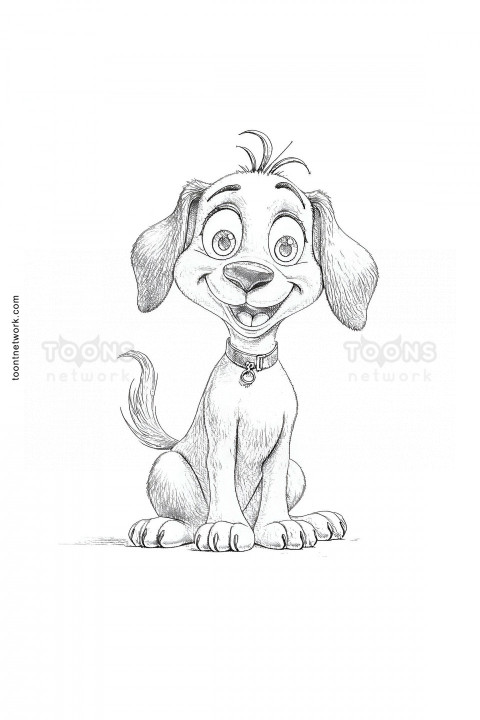 Detailed Pencil Line Drawing of a Cartoon Dog, Dog Drawing Ideas #18