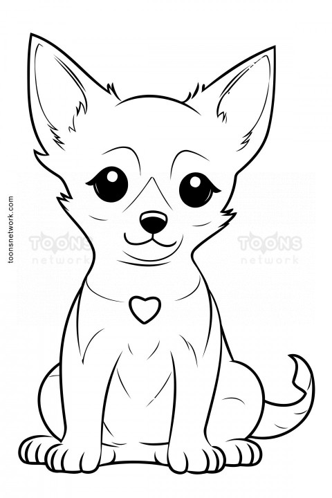 Line Drawing of a Sitting Chihuahua Dog for Kids, Dog Drawing Ideas #30