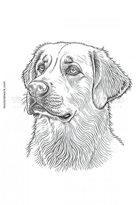 Realistic Pencil Line Drawing of a Labrador Dog Face, Dog Drawing Ideas #37