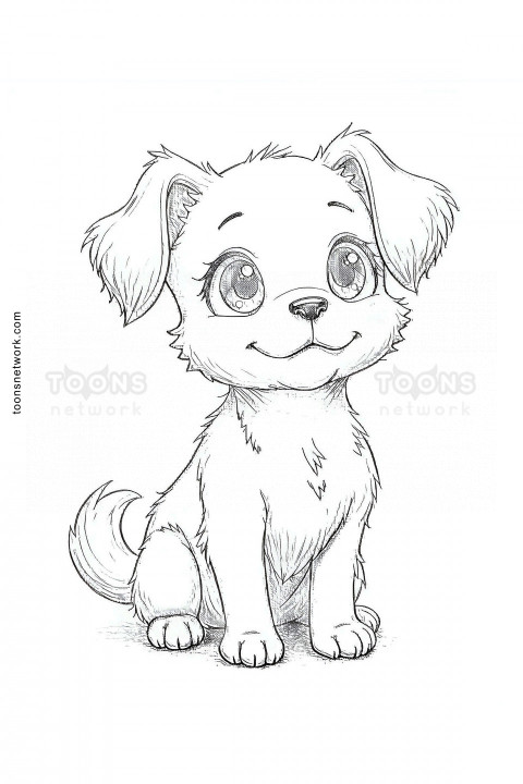 Pencil Line Drawing of a Cute Cartoon Dog, Dog Drawing Ideas #52