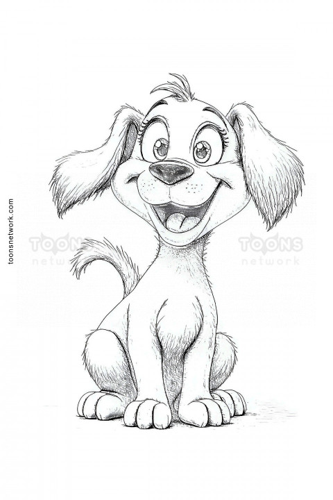 Pencil Line Drawing of a Funny Cartoon Dog, Dog Drawing Ideas #54