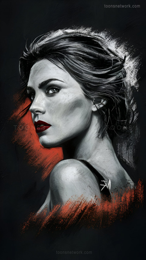 Abstract Chalk Art Woman Wallpaper, Red Lip #25