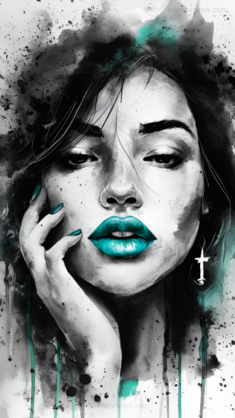 Free Abstract Woman Face and Turquoise Lips Wallpaper #28