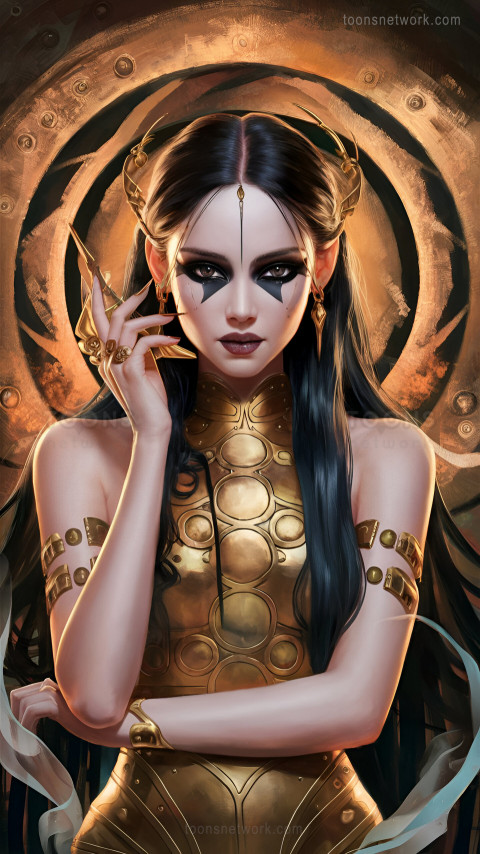 Woman with Black Makeup, Gold Adornments, Keen Eyes #29