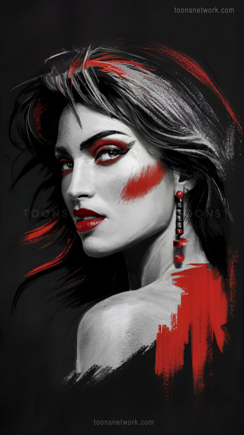 Abstract Chalk Art Beautiful Woman Wallpaper, Red & White #34