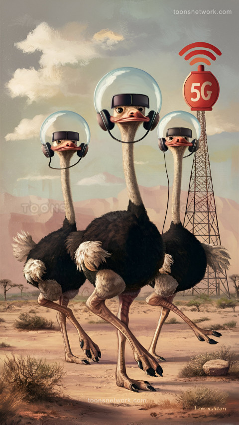 3 Dancing Ostriches with Glass Helmet, Download Funny Wallpapers #1