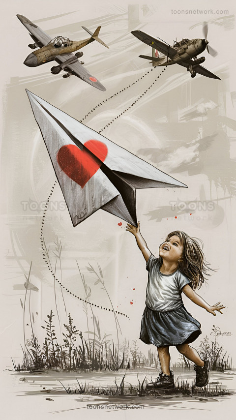 A Girl Flying a Love Symbol Paper Plane as a Symbol of Innocence, Download Funny Wallpapers #5