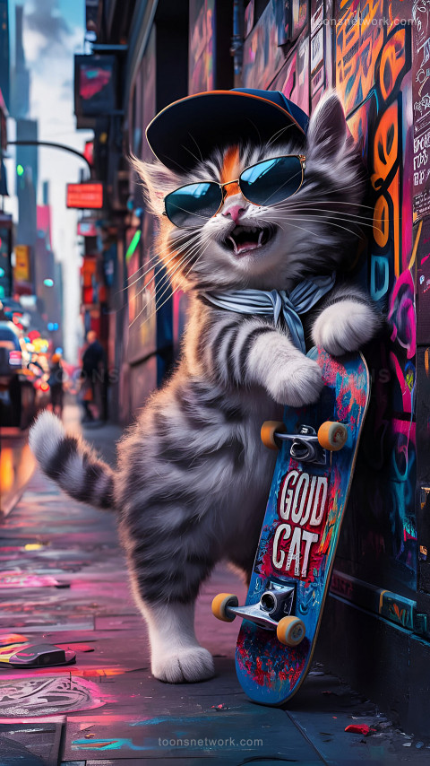 Cool Cat Wearing Sunglasses and Cap Exuding Attitude, Download Funny Wallpapers #6