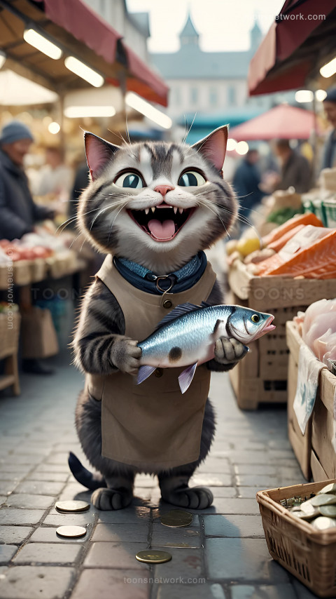 A Happy Cat is Selling Fish, Download Funny Wallpapers #11