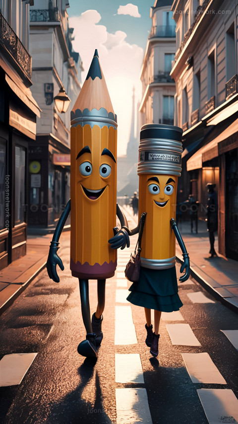 Pencil and Eraser Pencil Strolling Through Streets Like a couple, Download Funny Wallpapers #16