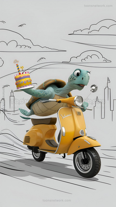 Sea Turtle Riding a Retro Yellow Vespa Scooter, Download Funny Wallpapers #28