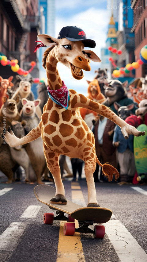 Playful Giraffe Riding a Skateboard, Download Funny Wallpapers #34