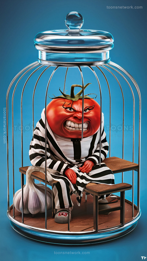 Aggressive Tomato Dressed in a Prison Robe, Inside a Cage, Download Funny Wallpapers #35