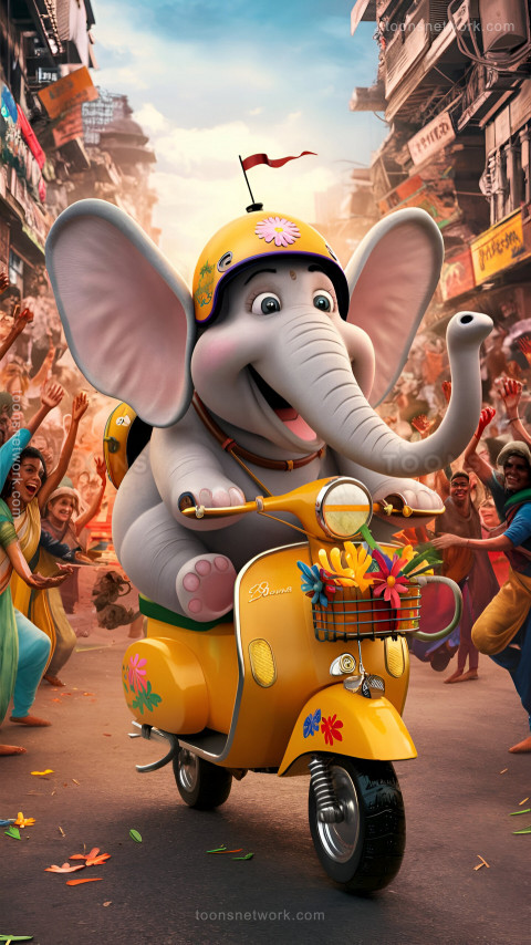 Funny Elephant Riding a Yellow Scooter, Download Funny Wallpapers #38