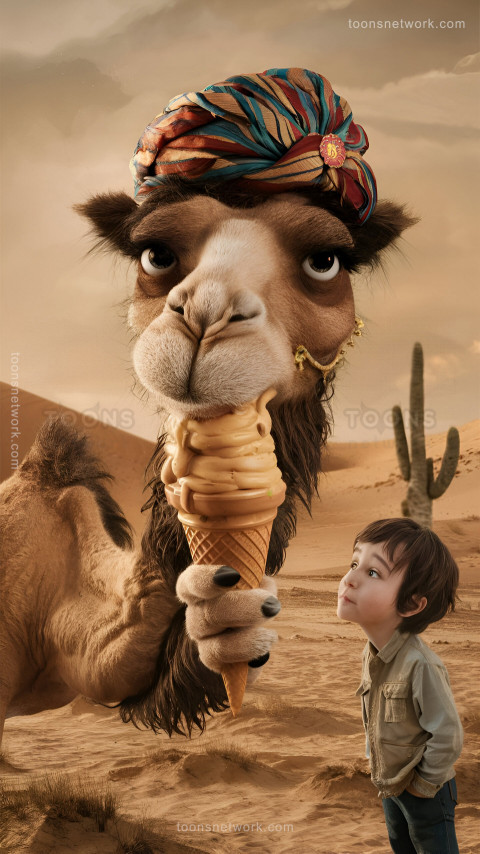 Funny Camel Savoring a Butterscotch Ice Cream in a Desert, Download Funny Wallpapers #52