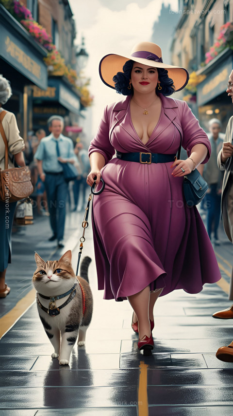 Plus sized Woman Walking with Her Cat, Download Funny Wallpapers #69