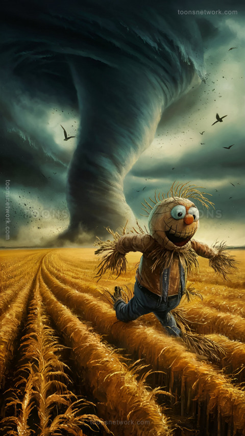 Funny Scarecrow is Running Away in Fear of the Cyclone, Download Funny Wallpapers #74