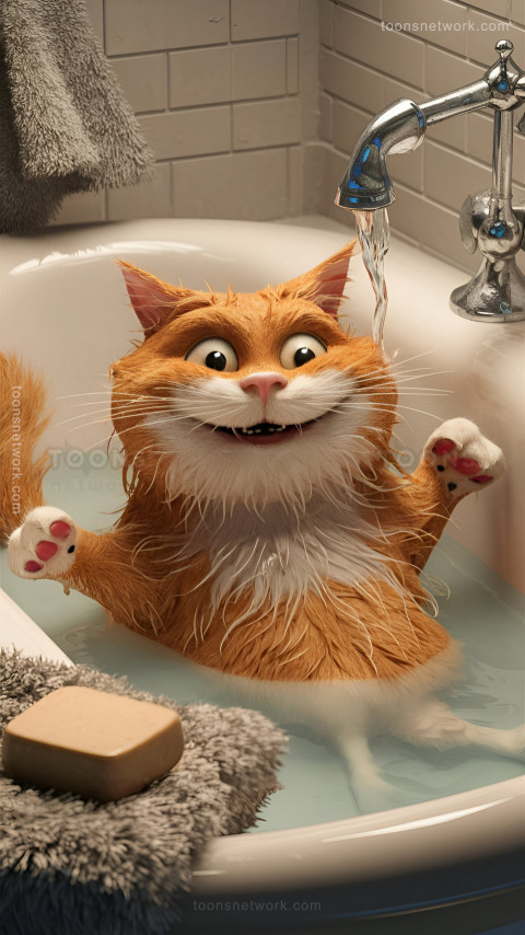 Funny Orange Cat Playing in the Bathtub, Download Funny Wallpapers #83