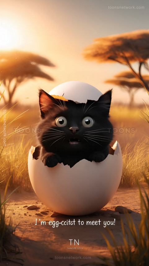 Funny Black Cat Peeking out of a Cracked Egg, Download Funny Wallpapers #88