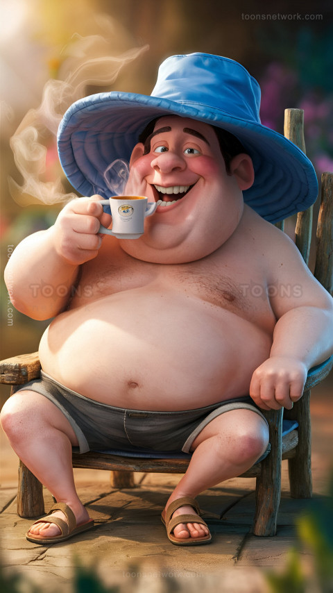 Overweight Man is Enjoying a Cup of Coffee, Download Funny Wallpapers #90