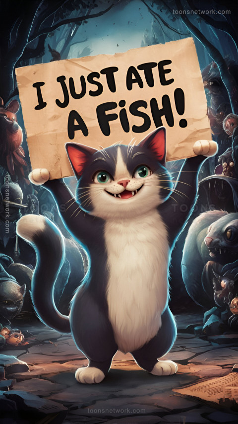 Funny Cat's Message, I just ate a Fish, Download Funny Wallpapers #98