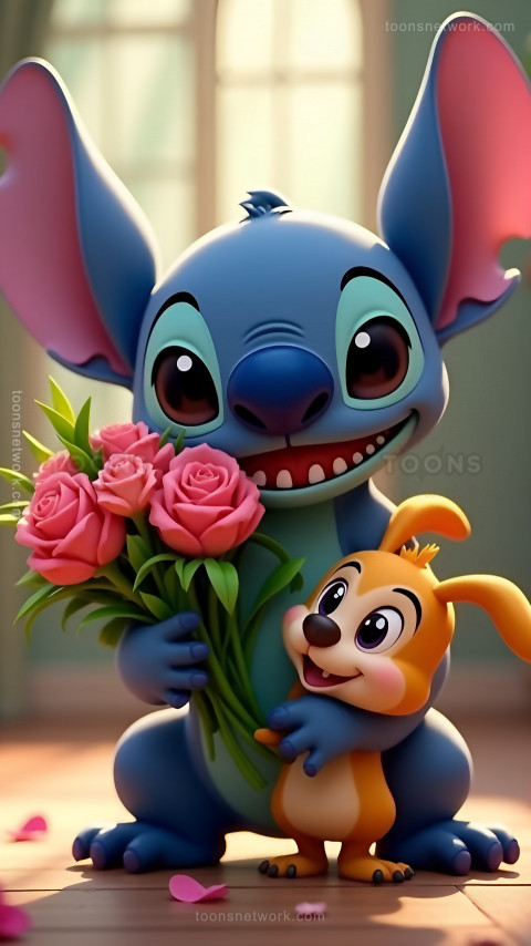 Cute Stitch Holding a bouquet, Download Stitch Wallpaper #3