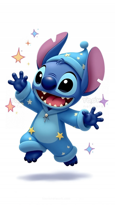 Cute Stitch wearing blue Pajamas and a Cap, Download Stitch Wallpaper #4