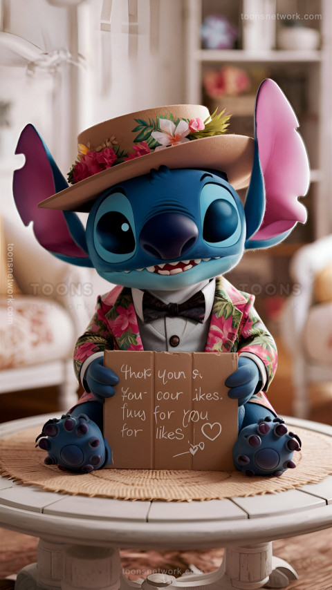 Cute Stitch with Hawaiian floral suit and bow Tie, Download Stitch Wallpaper #5