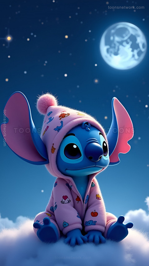 Cute Stitch, wearing Pajamas and a Beanie, Download Stitch Wallpaper #16