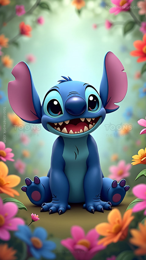 Flowers surrounding Cute Stitch, Download Stitch Wallpaper #18