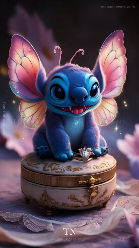 Cute Stitch like an Angel, holding a Ring, Download Stitch Wallpaper #20