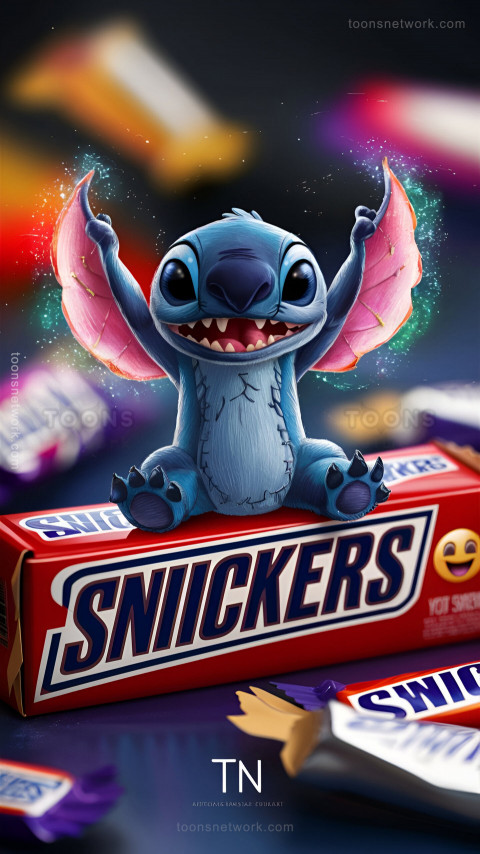 Cute Stitch with dragon like wings and a Snickers, Download Stitch Wallpaper #22