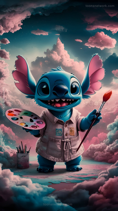 Cute Stitch as an Artist with a Paintbrush, Download Stitch Wallpaper #23