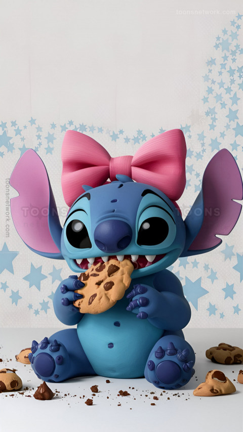 Cute Stitch eating Chocolate Chip Cookies, Download Stitch Wallpaper #25