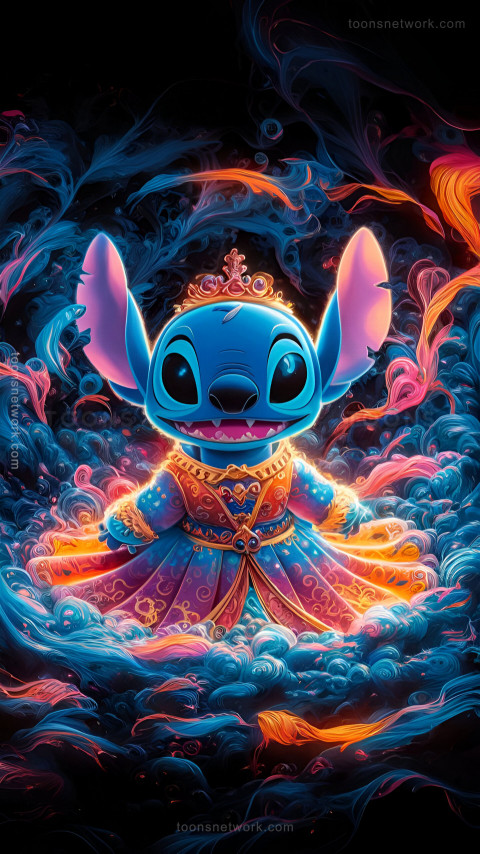 Cute Stitch wearing a colorful, regal Dress, Download Stitch Wallpaper #27