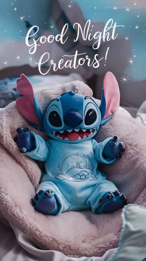 Cute Stitch with the message Good night Creators, Download Stitch Wallpaper #30