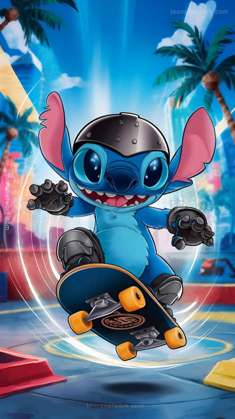 Cute Stitch riding a stylish Skateboard, Download Stitch Wallpaper #31