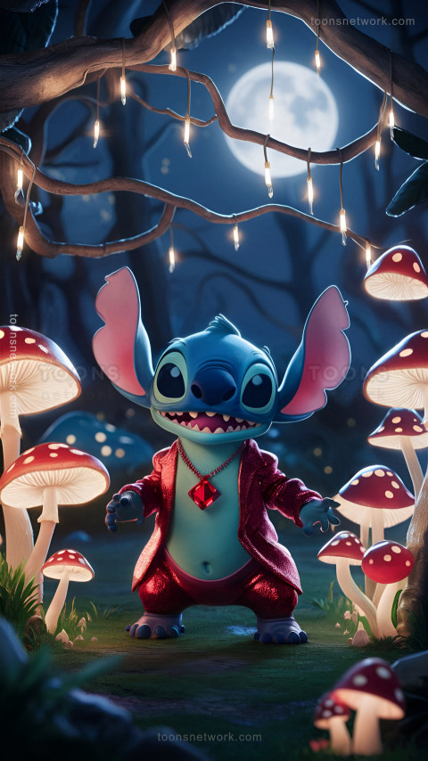 Cute Stitch in a magical forest, Download Stitch Wallpaper #32