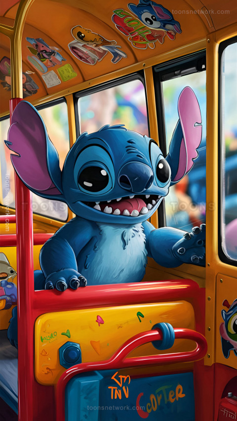 Cute Stitch is Enjoying the Bus Ride, Download Stitch Wallpaper #36