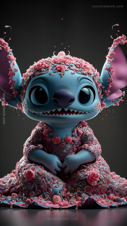 Cute Stitch is wearing a Floral Patterned Dress, Download Stitch Wallpaper #37