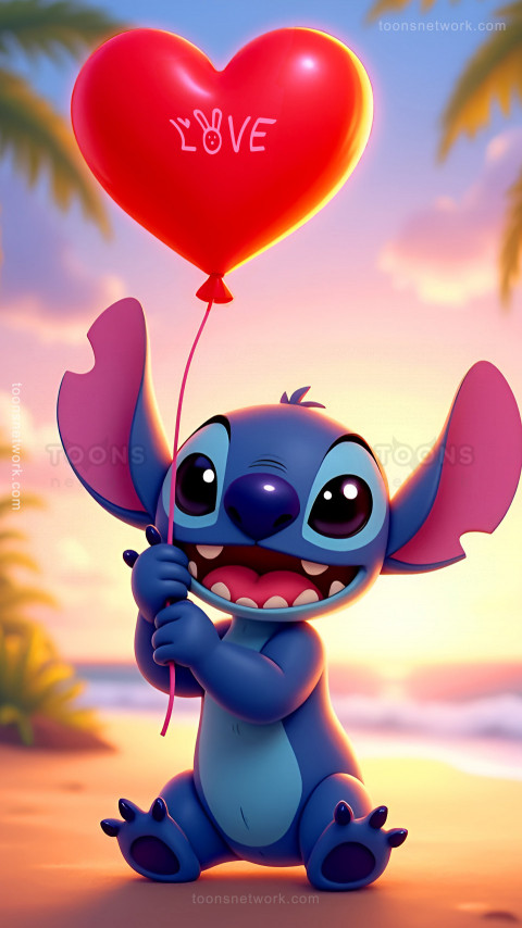 Cute Stitch plays with a Love Balloon, Download Stitch Wallpaper #43