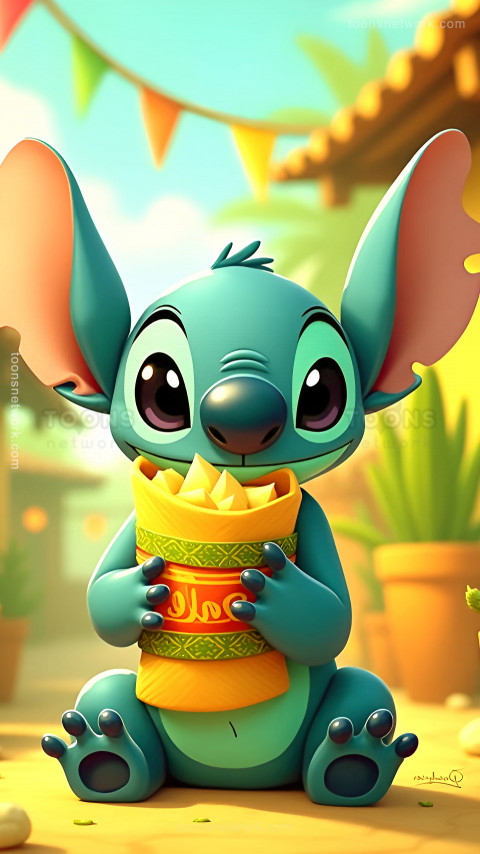 Stitch holding a Kurkure, Download Stitch Wallpaper #45