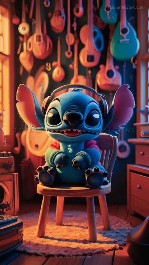 Cute Stitch listens to Music with Headphones, Download Stitch Wallpaper #48