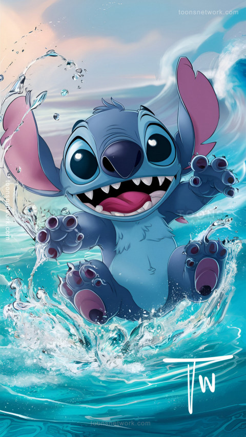 Cute Stitch is Playing in the Ocean, Download Stitch Wallpaper #54