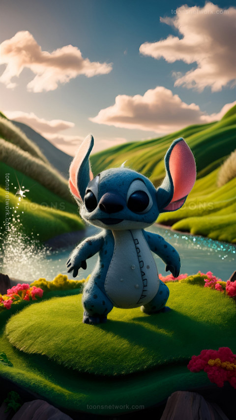 Cute Stitch standing in Grassland, Download Stitch Wallpaper #56