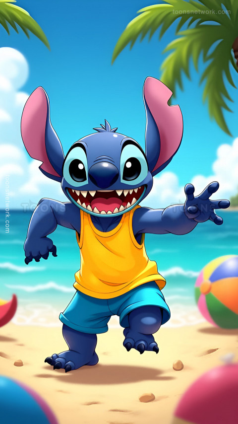 Stitch is Playing on the Beach, Download Stitch Wallpaper #57