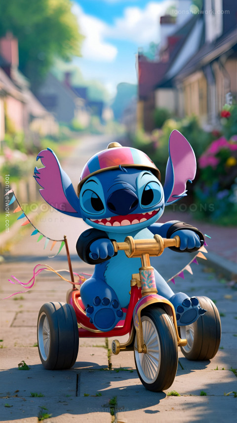 Cute Stitch is Riding a Decorative Tricycle, Download Stitch Wallpaper #58